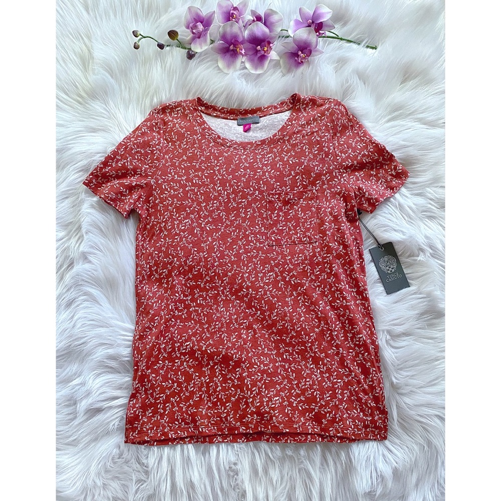 NWT Vince Camuto Calico Linen Blend Pocket Tee